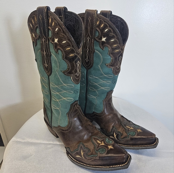 Women's Ariat Brown and Teal Western Cowboy Boots - Picture 6 of 9